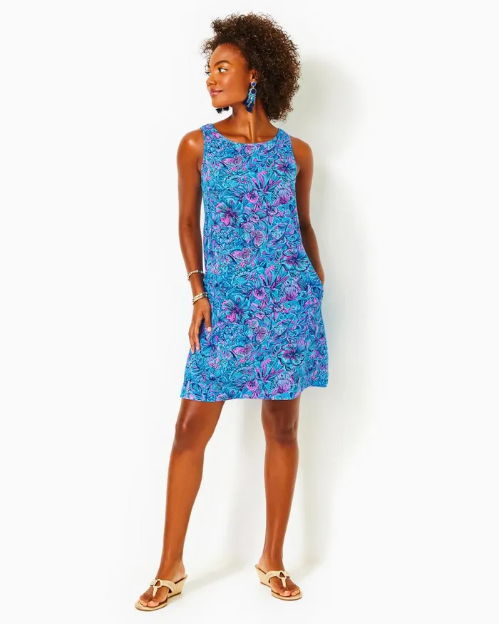 Dresses Women Lilly Pulitzer UPF 50 Solia ChillyLilly Dress Oyster Bay Navy Shroom With A View