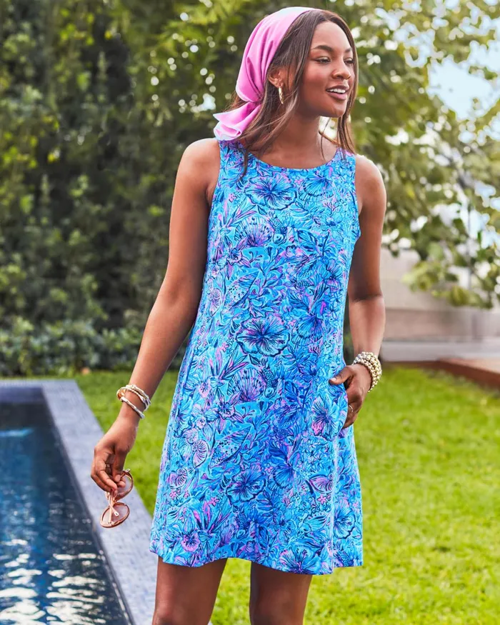 Dresses Women Lilly Pulitzer UPF 50 Solia ChillyLilly Dress Oyster Bay Navy Shroom With A View