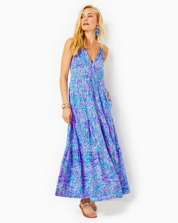 Dresses Women Lilly Pulitzer UPF 50 Solia ChillyLilly Dress Oyster Bay Navy Shroom With A View