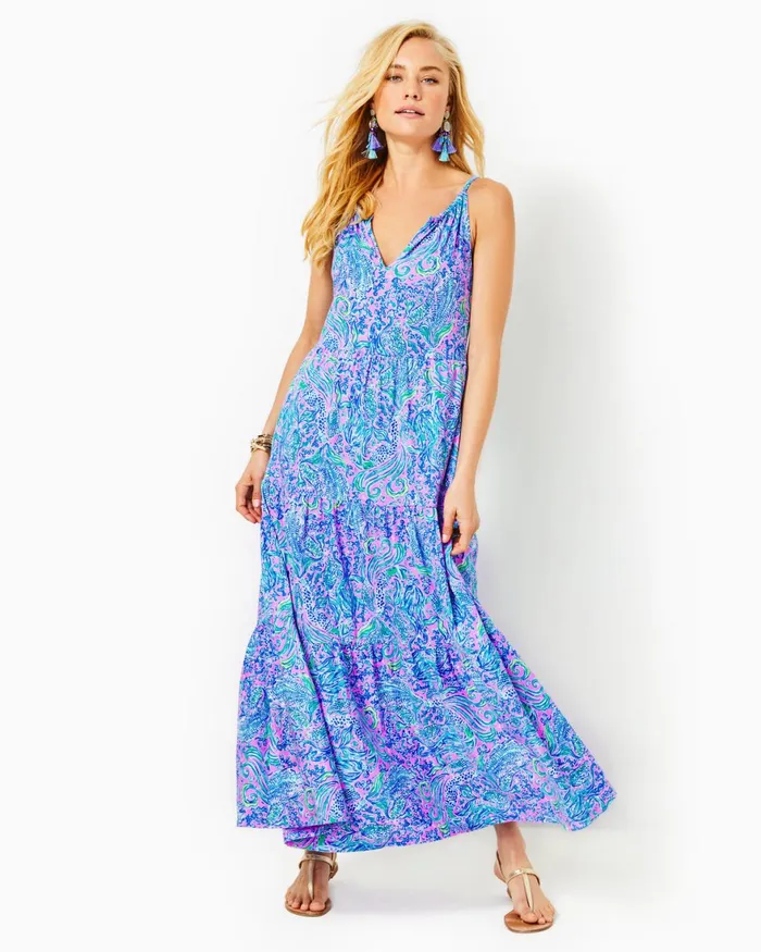 Dresses Women Lilly Pulitzer UPF 50 Solia ChillyLilly Dress Oyster Bay Navy Shroom With A View