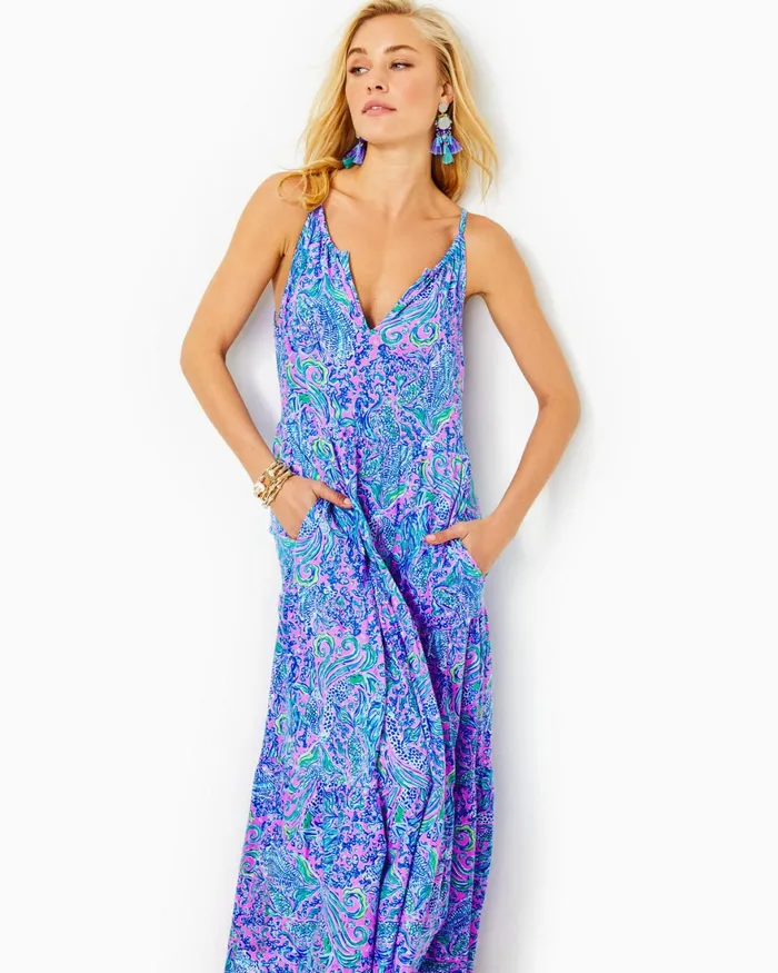 Dresses Women Lilly Pulitzer UPF 50 Solia ChillyLilly Dress Oyster Bay Navy Shroom With A View