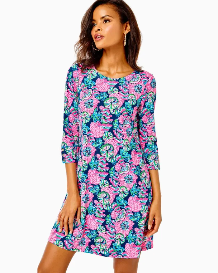 Dresses Women Lilly Pulitzer UPF 50 Solia ChillyLilly Dress Oyster Bay Navy Shroom With A View
