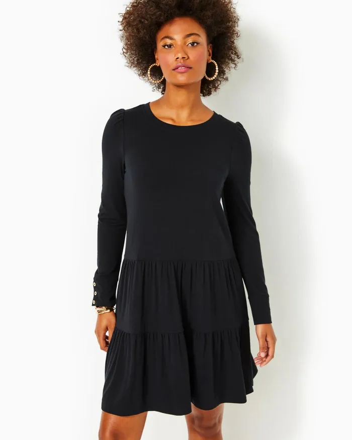 Dresses Women Lilly Pulitzer UPF 50 Solia ChillyLilly Dress Oyster Bay Navy Shroom With A View