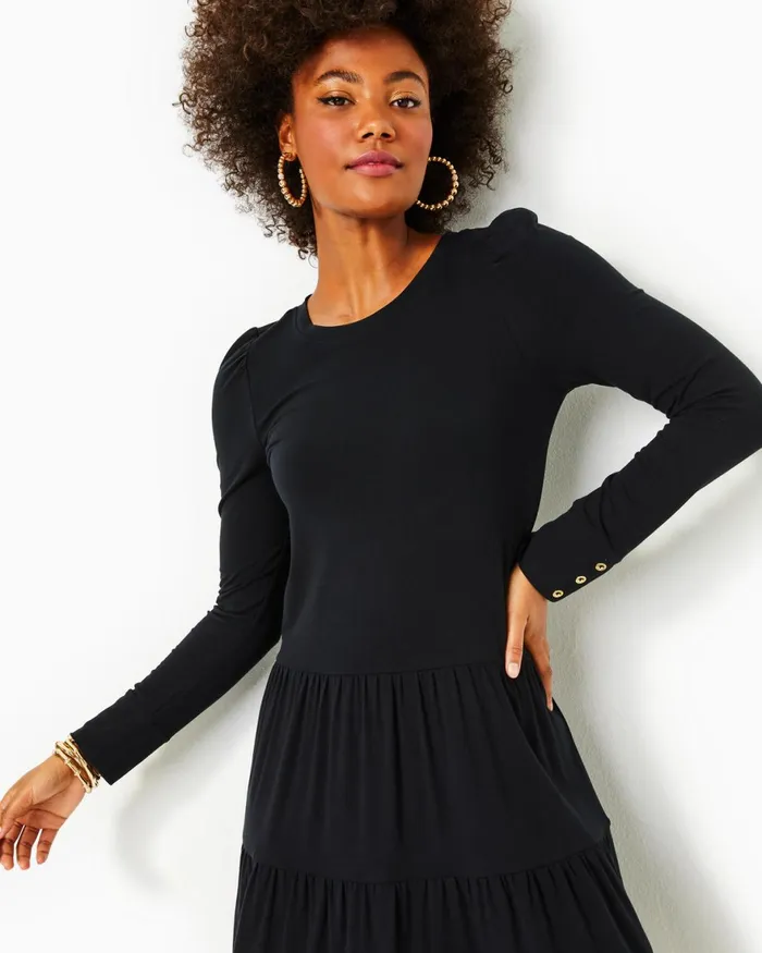 Dresses Women Lilly Pulitzer UPF 50 Solia ChillyLilly Dress Oyster Bay Navy Shroom With A View