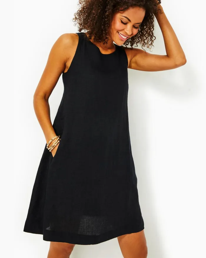 Dresses Women Lilly Pulitzer UPF 50 Solia ChillyLilly Dress Oyster Bay Navy Shroom With A View