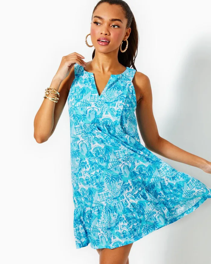 Dresses Women Lilly Pulitzer UPF 50 Solia ChillyLilly Dress Oyster Bay Navy Shroom With A View