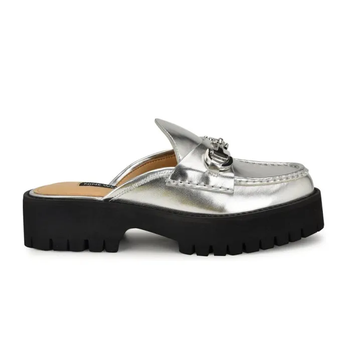 Duntal Lugsole Loafer Mules Silver Women Nine West Flats
