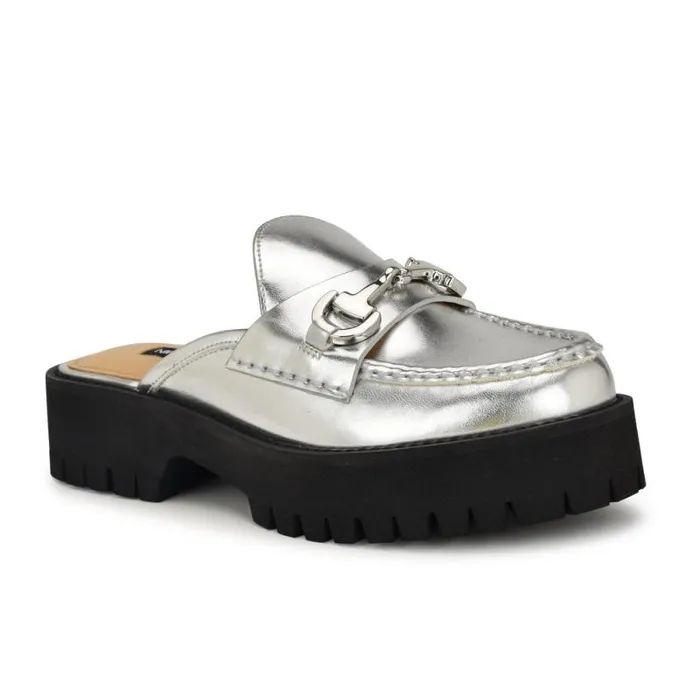 Duntal Lugsole Loafer Mules Silver Women Nine West Flats