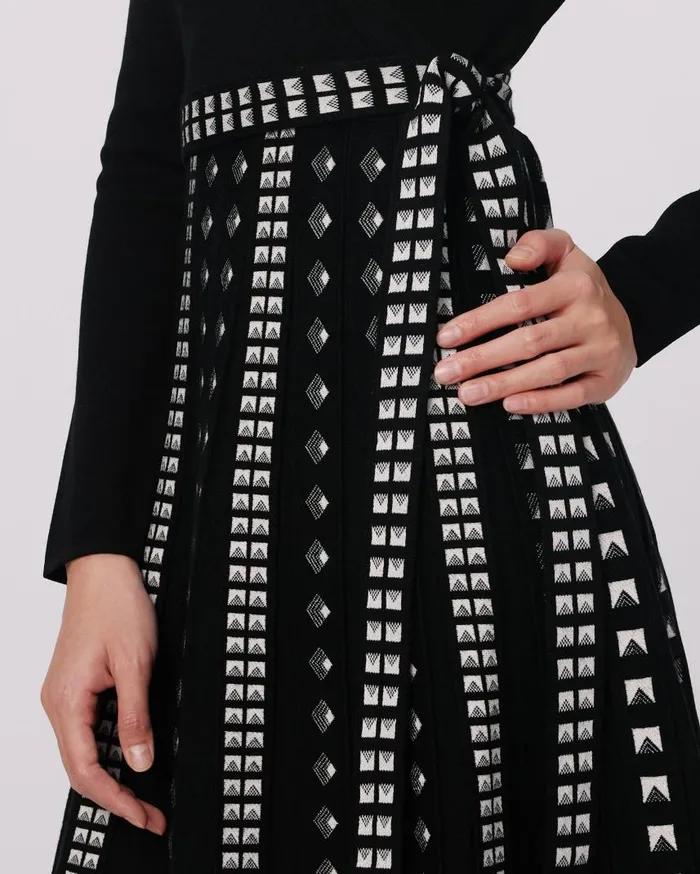 DVF Dresses Women Chelsea Knit Jacquard Dress Black And Stud