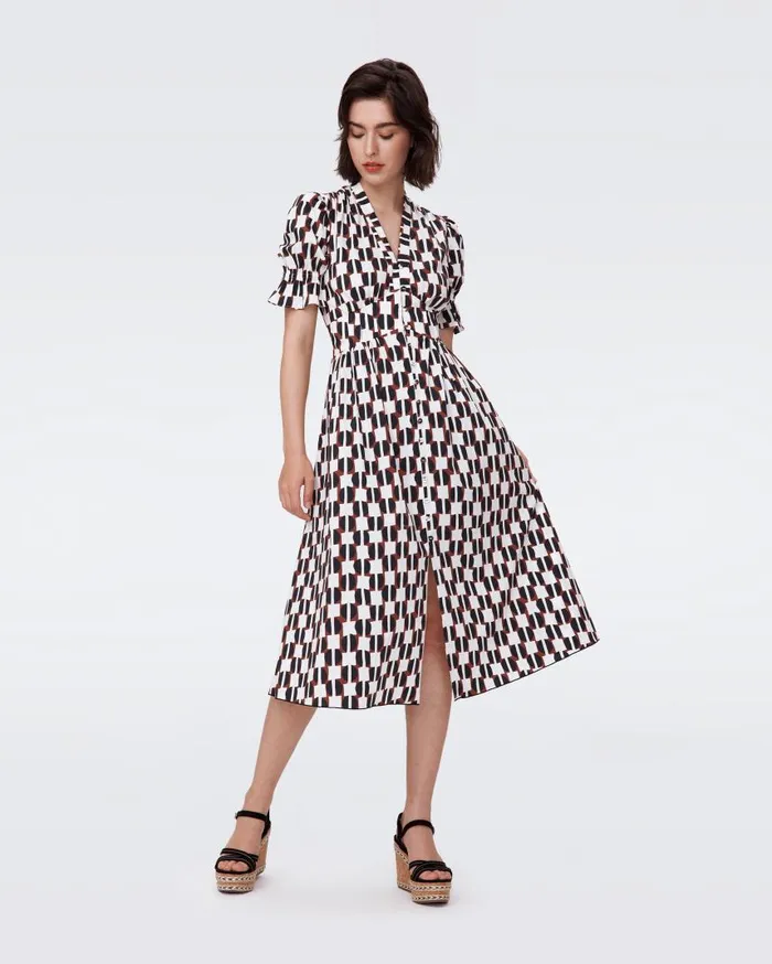 DVF Dresses Women Erica Cotton Midi Dress Maypole Black