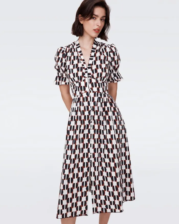 DVF Dresses Women Erica Cotton Midi Dress Maypole Black