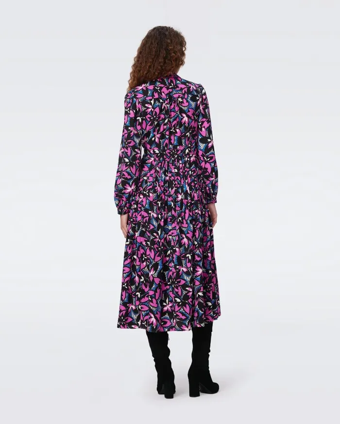 DVF Dresses Women Porsha Dress Fishnet Floral Purple Blush