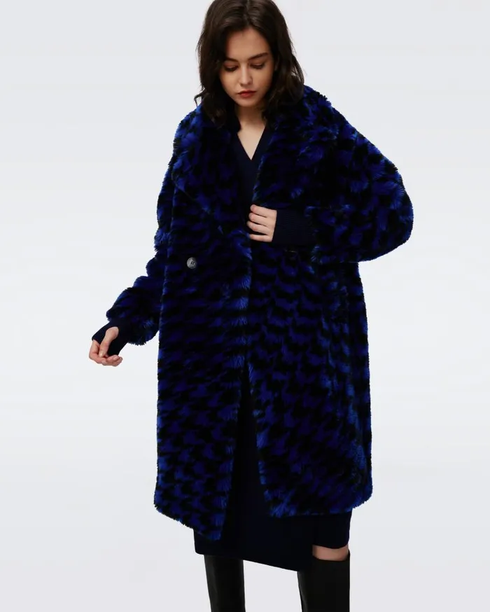 DVF Jackets and Coats Women Arwen Coat Houndstooth Royal Blue