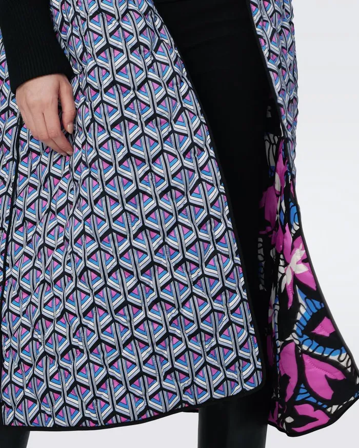 DVF Jackets and Coats Women Loana Reversible Quilted Coat Fishnet Floral And Stadium Geo Purple