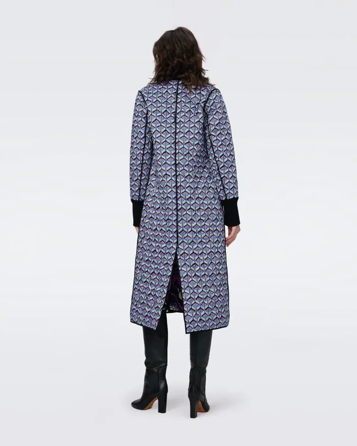 DVF Jackets and Coats Women Loana Reversible Quilted Coat Fishnet Floral And Stadium Geo Purple