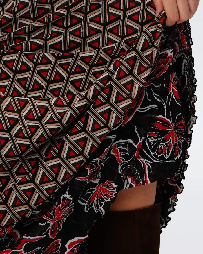 DVF Skirts Women Darlene Reversible Mesh Skirt Flutterfly And Tiny Stadium Geo Red