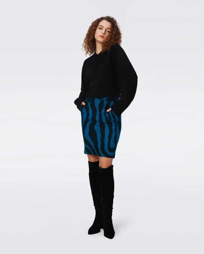 DVF Skirts Women Ethel Jacquard Skirt Huge Zebra Indian Green