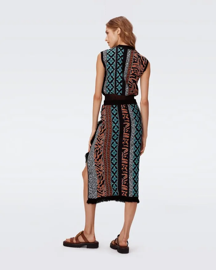 DVF Skirts Women Margarita Knit Jacquard Skirt Multicolor Retro Stripe