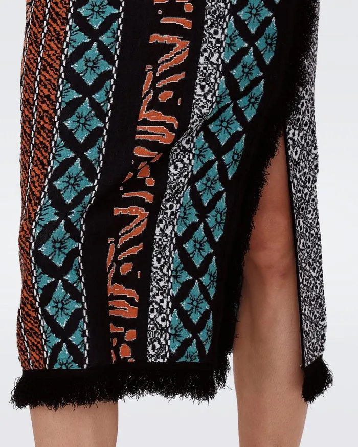 DVF Skirts Women Margarita Knit Jacquard Skirt Multicolor Retro Stripe