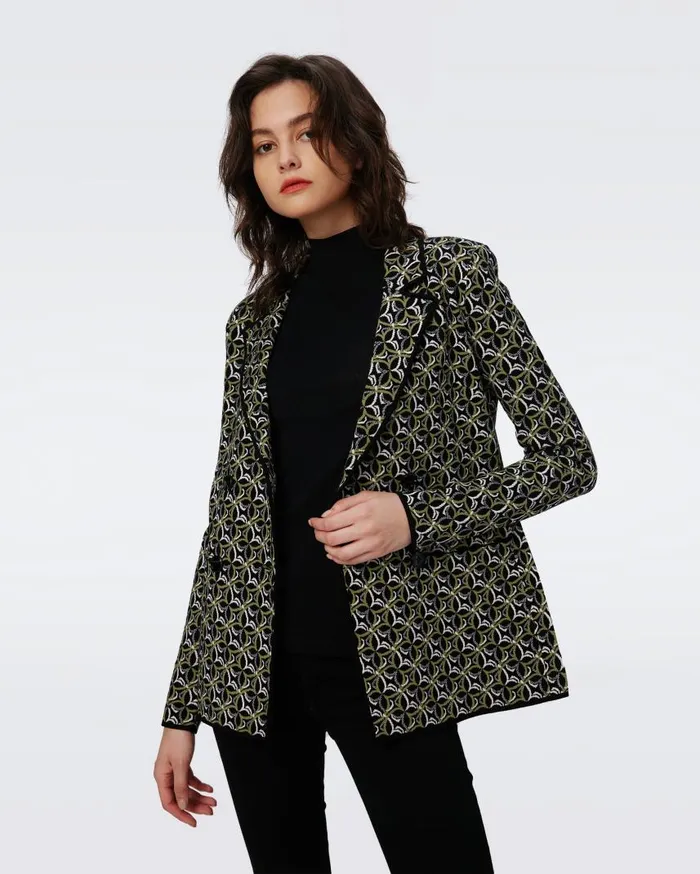 DVF Sweaters and Knits Women Dion Knit Jacquard Jacket Tiny Gig Tile Green