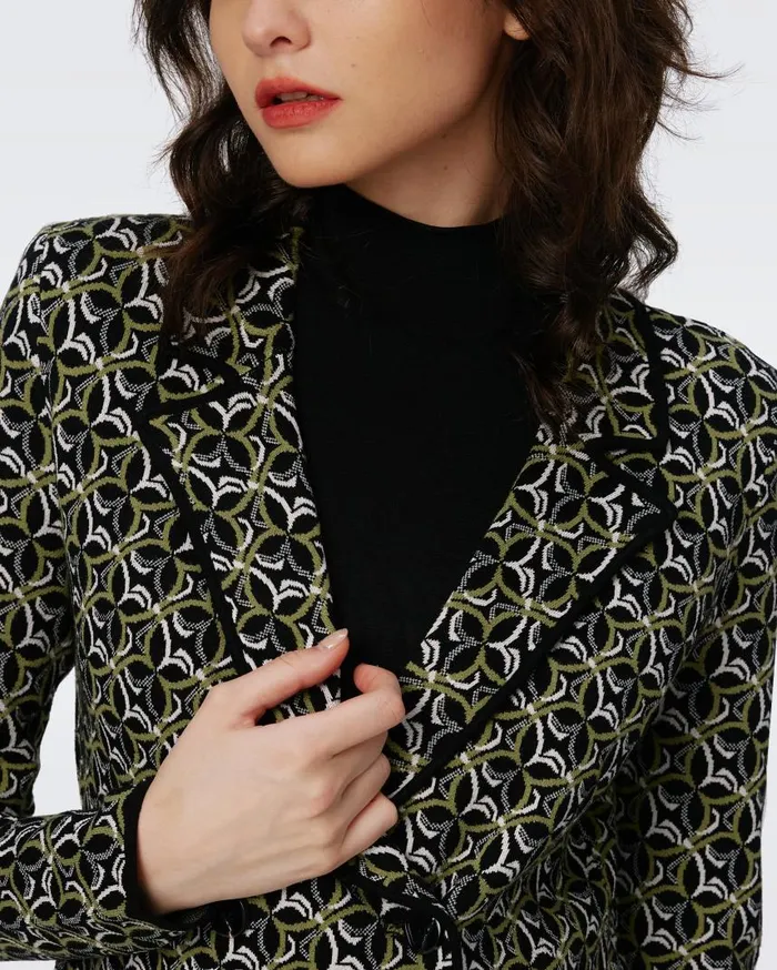 DVF Sweaters and Knits Women Dion Knit Jacquard Jacket Tiny Gig Tile Green