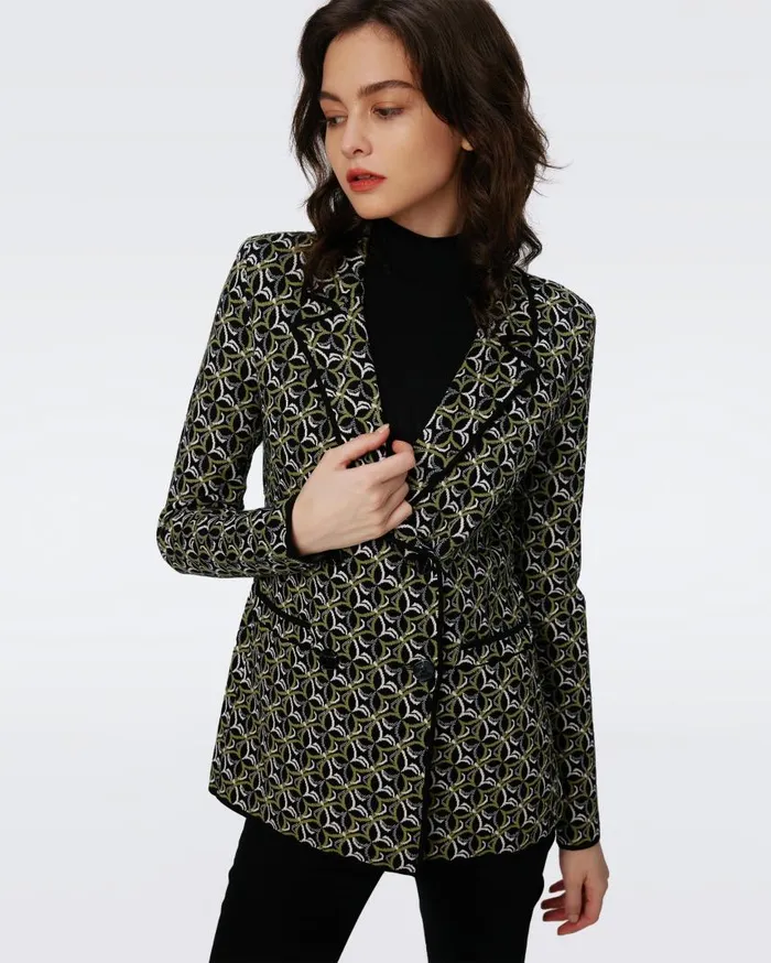 DVF Sweaters and Knits Women Dion Knit Jacquard Jacket Tiny Gig Tile Green