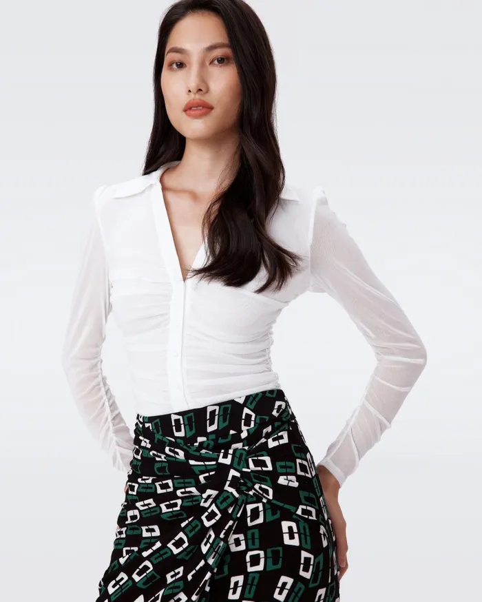 DVF Tops Women Giorgi Mesh Bodysuit Ivory