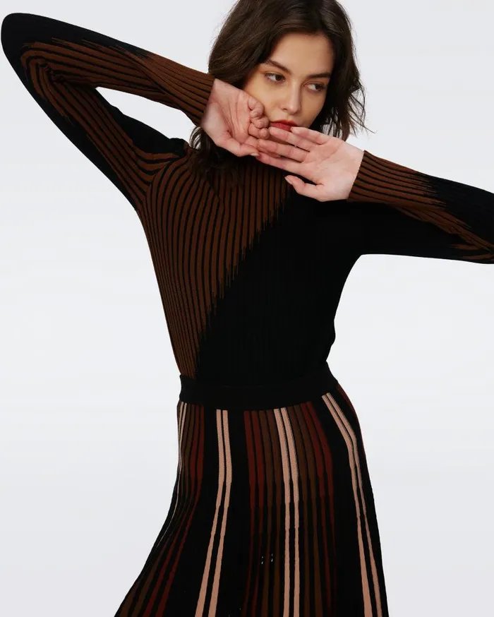 DVF Tops Women Marisol Knit Top Brown And Black