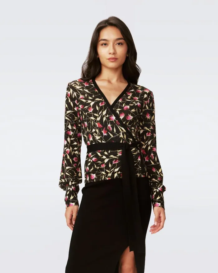DVF Tops Women Silver Wool Wrap Top Rockn Rose