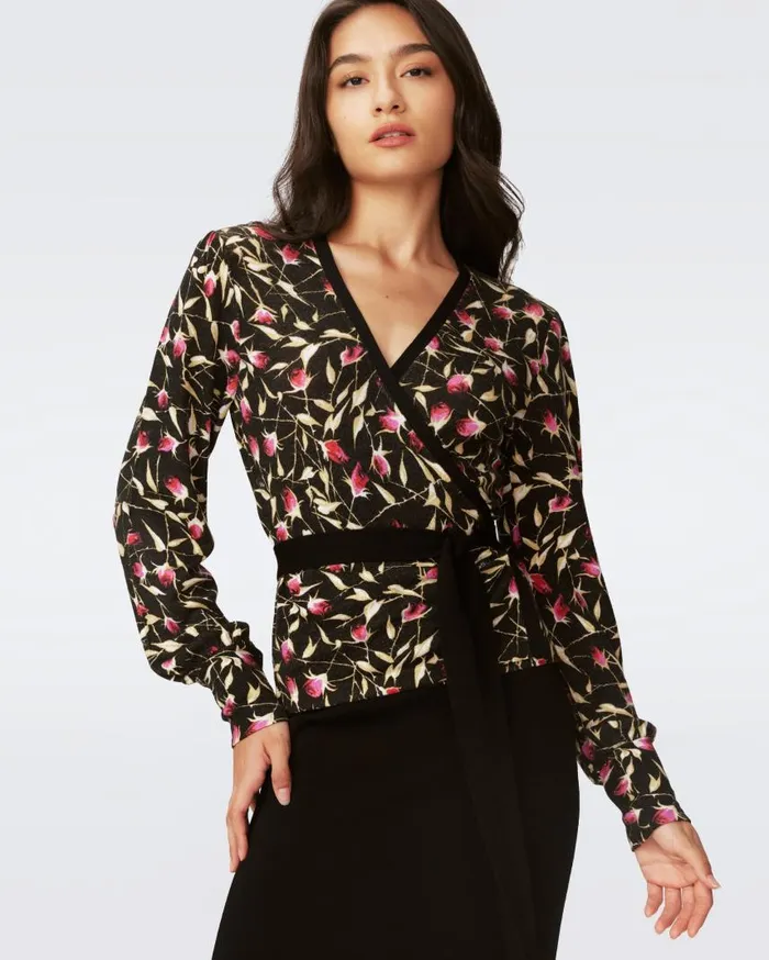 DVF Tops Women Silver Wool Wrap Top Rockn Rose