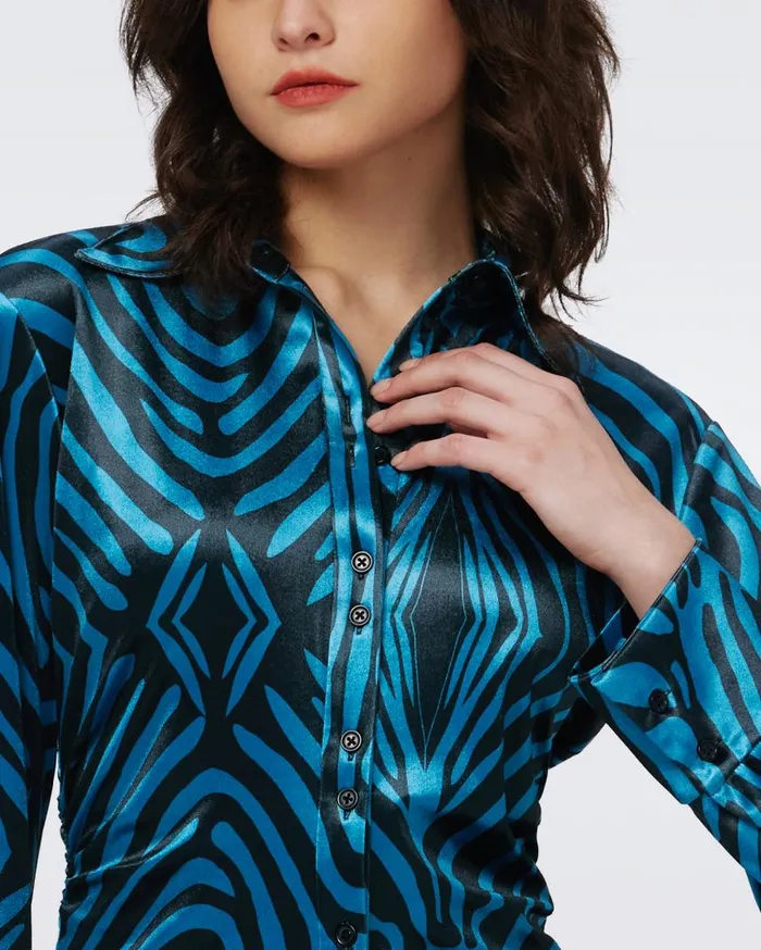 DVF Tops Women Soluck Velvet Top Huge Zebra Blue