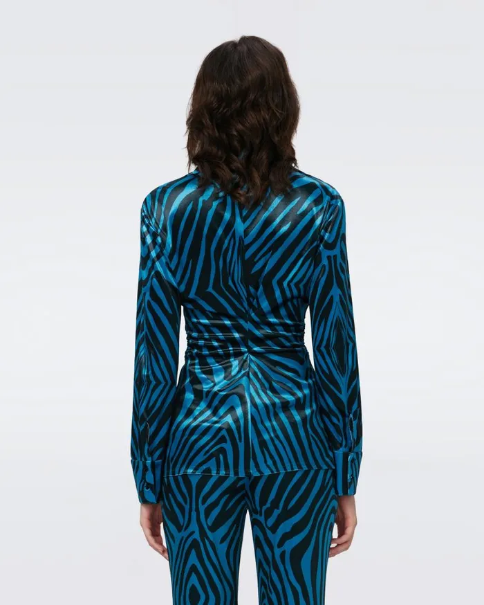 DVF Tops Women Soluck Velvet Top Huge Zebra Blue
