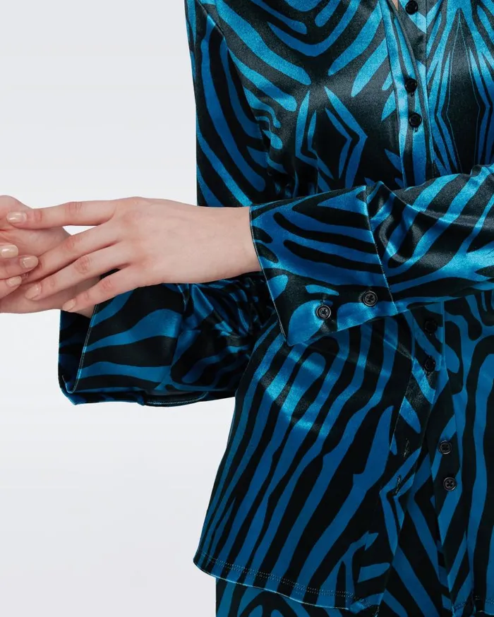 DVF Tops Women Soluck Velvet Top Huge Zebra Blue