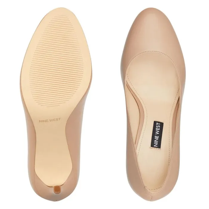 Dylan Round Toe Pumps Barely Nude Leather Women Nine West Heels Dylan Round Toe Pumps Barely Nude Leather Women Nine West Heels