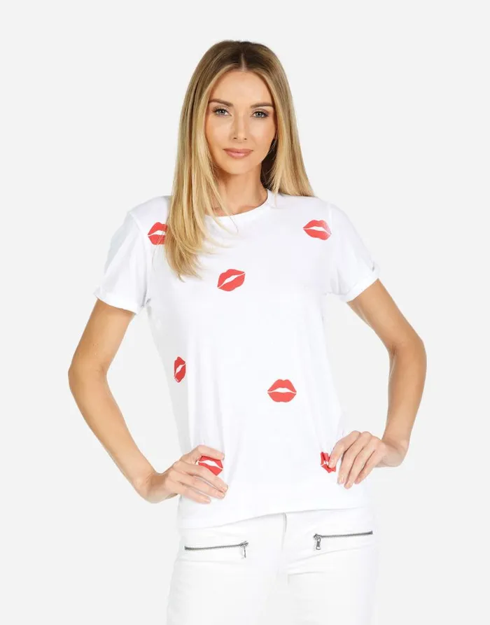 Edda Red Mini Kisses White Women Lauren Moshi Short Sleeve
