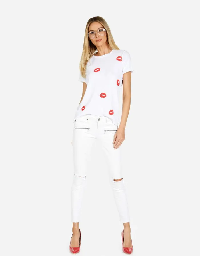 Edda Red Mini Kisses White Women Lauren Moshi Short Sleeve