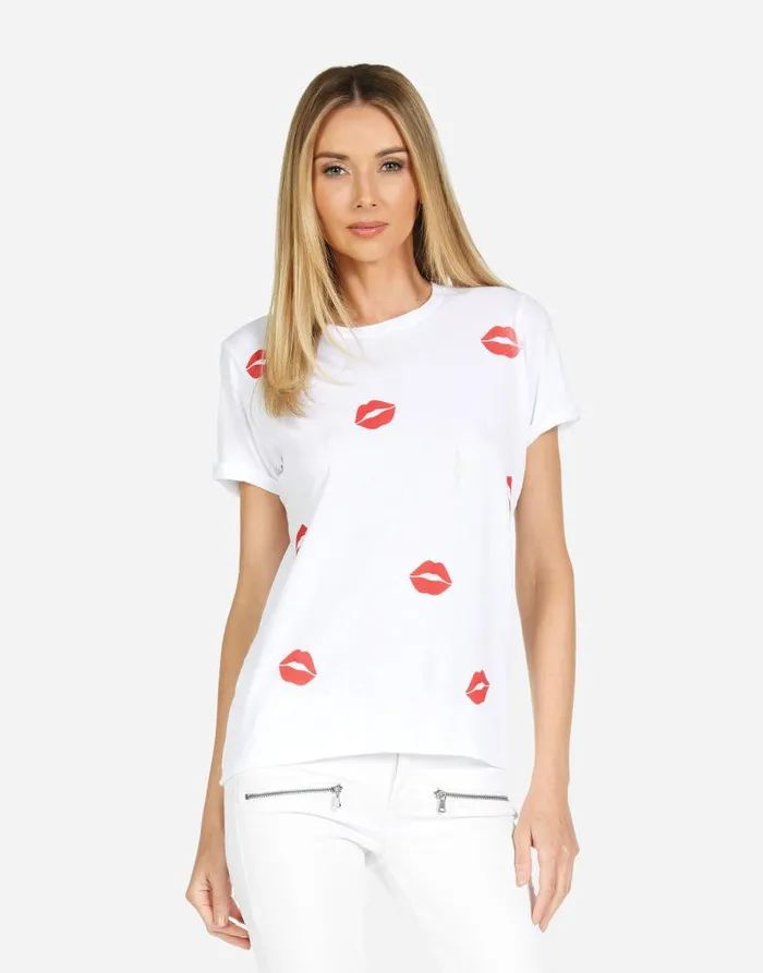 Edda Red Mini Kisses White Women Lauren Moshi Short Sleeve