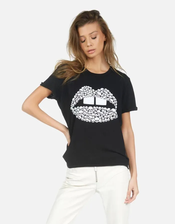 Edda Skull Lip Black Women Lauren Moshi Short Sleeve