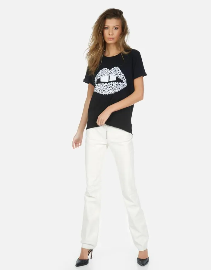 Edda Skull Lip Black Women Lauren Moshi Short Sleeve