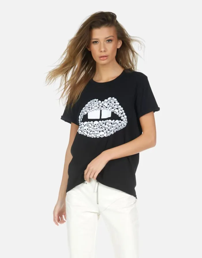 Edda Skull Lip Black Women Lauren Moshi Short Sleeve