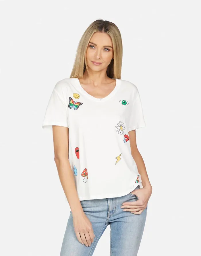 Elara Retro Elements Heart Milk Women Lauren Moshi Short Sleeve