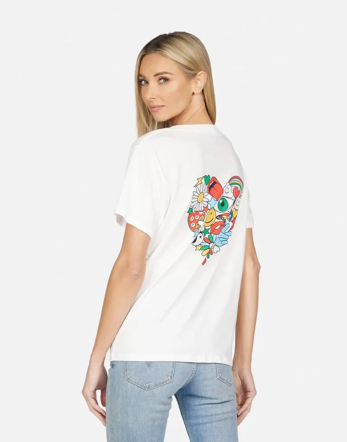 Elara Retro Elements Heart Milk Women Lauren Moshi Short Sleeve