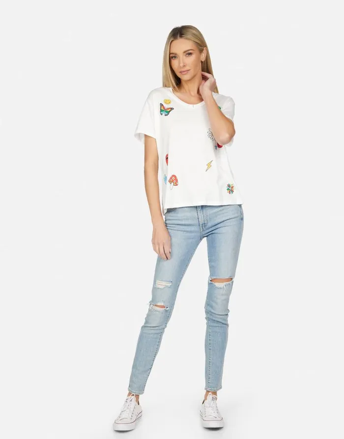 Elara Retro Elements Heart Milk Women Lauren Moshi Short Sleeve