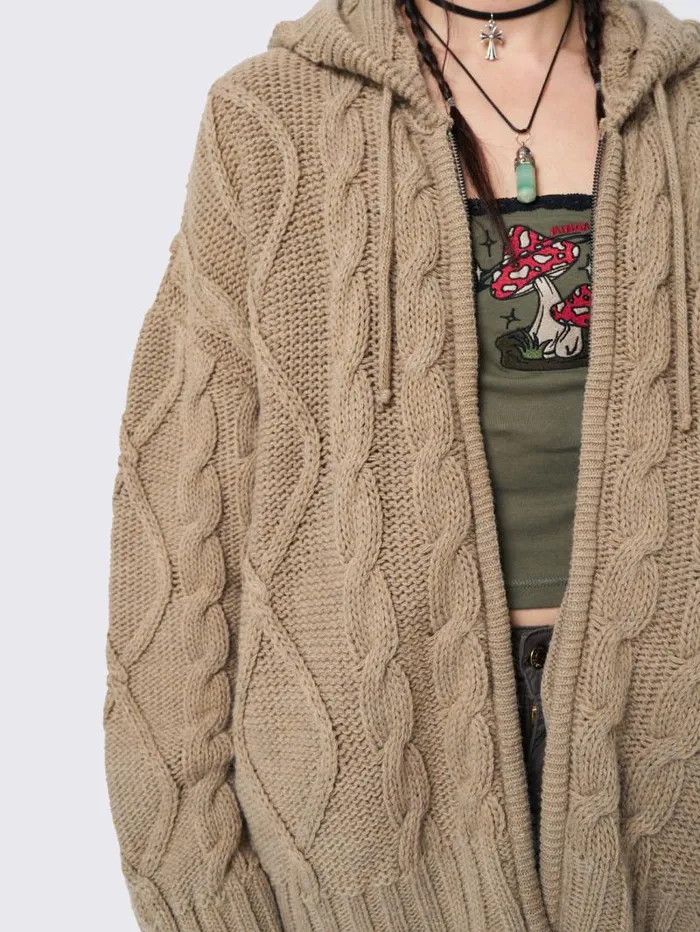 Eli Beige Zip Up Cable Knit Cardigan Women Minga London Knitwear