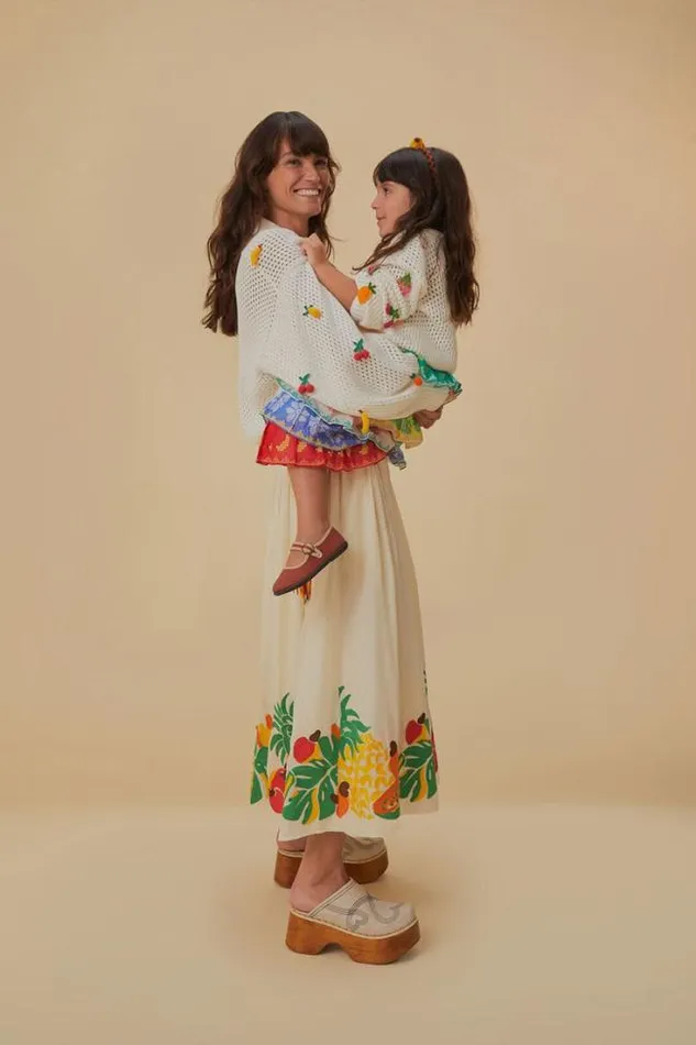 Embroidered Fruits Side Bow Midi Skirt Women FARM Rio Skirts