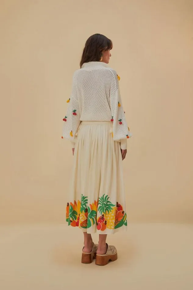 Embroidered Fruits Side Bow Midi Skirt Women FARM Rio Skirts