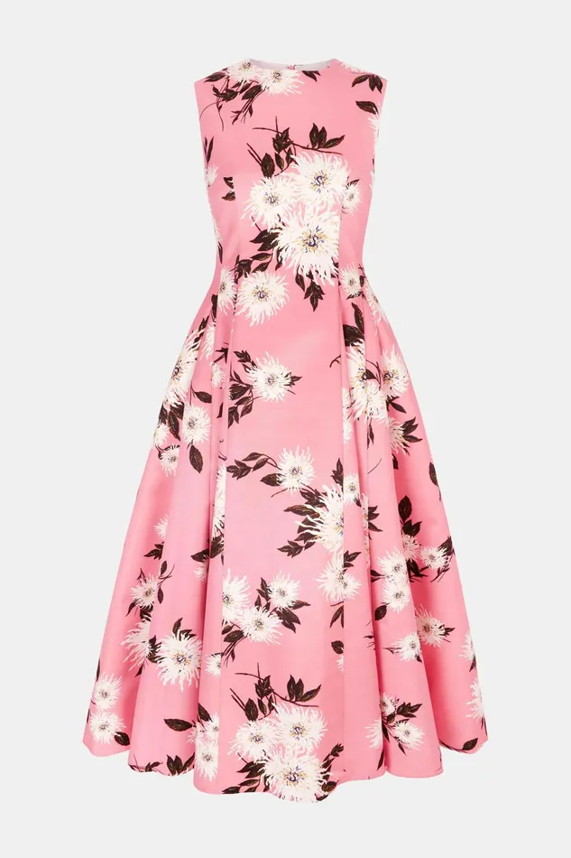 Emilia Wickstead Chelsea Dress In Pink Dahlia Floral Taffeta Faille Women Dresses