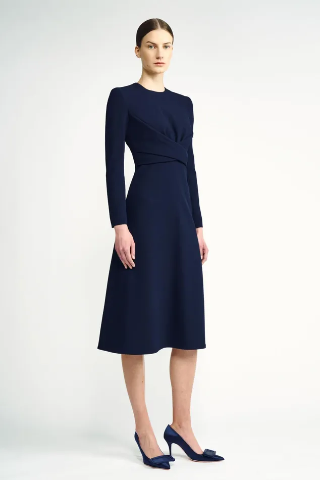 Emilia Wickstead Elta Midnight Blue WrapEffect Double Crepe Dress Women Dresses Emilia Wickstead Elta Midnight Blue WrapEffect Double Crepe Dress Women Dresses