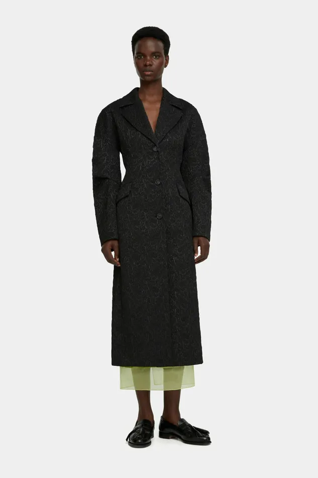 Emilia Wickstead Jaya Tailored Dress In Black Seersucker Mikado Women Jackets And Coats