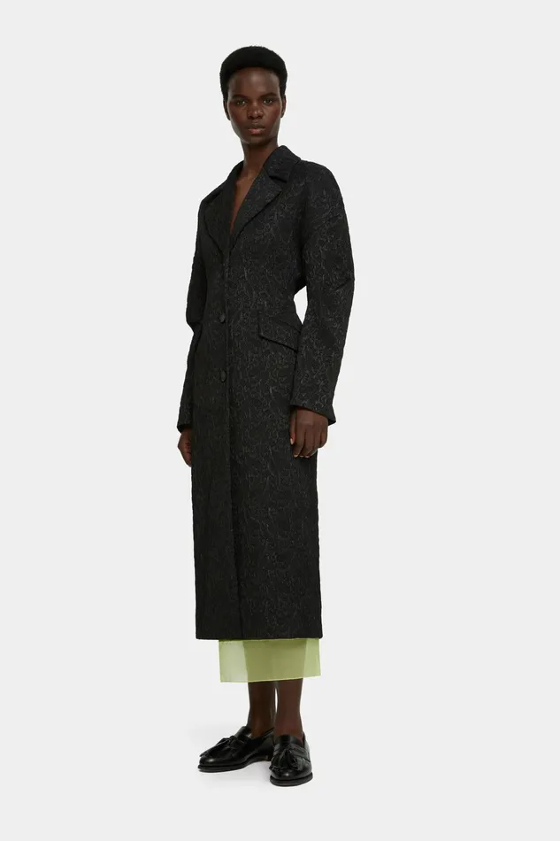 Emilia Wickstead Jaya Tailored Dress In Black Seersucker Mikado Women Jackets And Coats Emilia Wickstead Jaya Tailored Dress In Black Seersucker Mikado Women Jackets And Coats